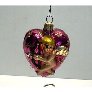 Christopher Radko  Be My Valentine Cupid Pink Heart Blown Glass Ornament NO BOX